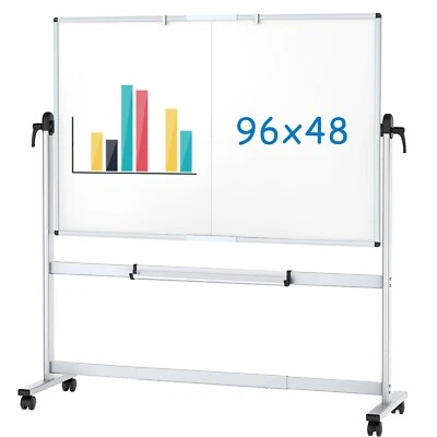 VIZ-PRO Double-Sided Mobile Whiteboard 96 x 48 In Magnetic Rolling Dry Erase Boa