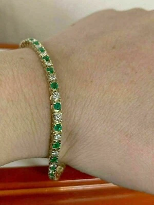 7CT Round Cut Green Diamond Lab-Created Tennis Bracelet 14K Yellow Gold Plated - Image 1 of 4