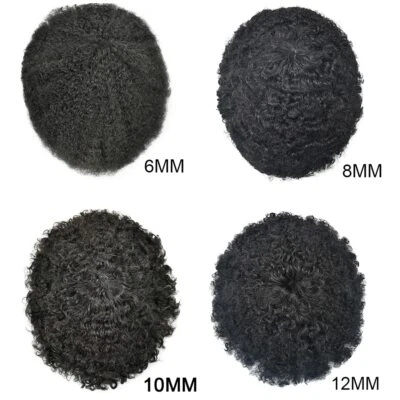 Afro Curl Mens Toupee Full Poly Skin Pu African American Hair System Replacement - Image 1 of 4