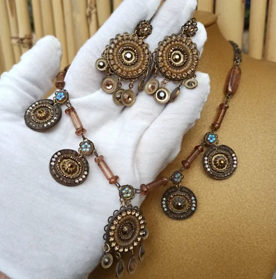 Conjunto de Pendientes Collar ADAYA Cristales Étnicos Bohemios Cuentas Araña Israel Nuevo Foto 1 de 4