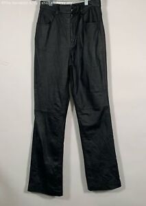 Newport News Women's Black Genuine Leather Straight Leg Biker Pants Size 6