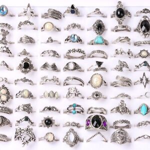 100pcs/Lot Bohemian Gold Silver CZ Vintage Flower Finger Rings For Women Jewelry