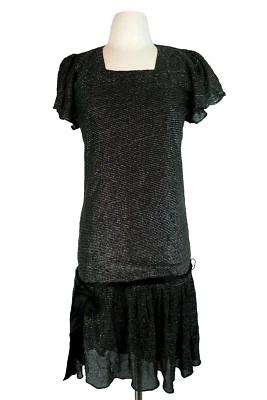 VTG 60s Jackie-O Ruffle Sheath Dress 20s Metallic Lame Art Deco Drop Waist Sz 7 - Image 1 of 4