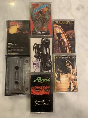 80s Rock Metal Cassette Tape Lot Aerosmith Bon Jovi Ratt Poison Dokken Slaughter Foto 1 de 4
