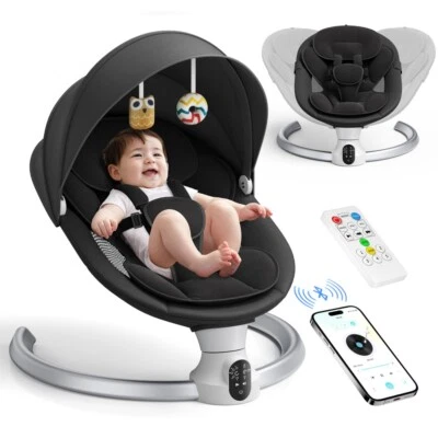 IXDREGAN Elektrische Wippe Babywippe Schaukel Wiege APP mit Musik & Fernbedienung Schwarz
