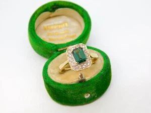 9ct Yellow Gold Baguette Cut Greenstone & Spinel Set Dress Ring Vintage 1965 - Picture 1 of 6