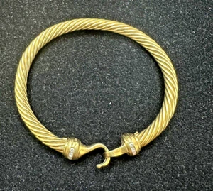 David Yurman 18K Yellow Gold 5mm Cable Diamond Buckle Bangle Bracelet - Picture 1 of 9