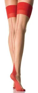 Naht Strümpfe halterlos mit Cuban Heel Ferse haut-rot - Bild 1 von 1