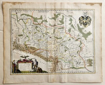 1640 MAP of GERMANY POLAND SILESIA by WILLEM BLAEU antique AUTHENTIC handcolored - Image 1 of 4