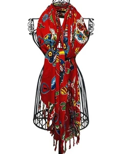 Damen Mode Schal Halstuch Tuch rot Totenköpfe Tag der Toten Dia de Muertos 62 x 43 - Bild 1 von 11