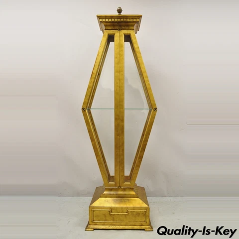Vintage Gold Hollywood Regency Diamond Shaped Curio Cabinet Display Cabinet Cover