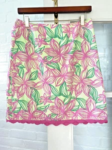 FALDA FLORAL VINTAGE LILLY PULITZER ROSA VERDE CON DOBLADILLO RICK RACK TALLA 8 - Imagen 1 de 5