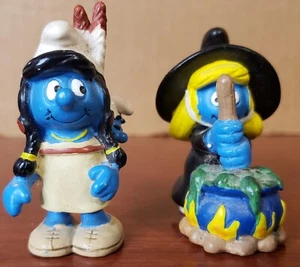 Smurfs Indian Smurfette & Baby Smurf Rare Vintage Figure PVC Toy (LOT OF 2) - Picture 1 of 5