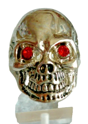 großer TOTENKOPF Folklore Schmuck Ring Tibet Silber + STRASS rot Gr. 19 - Bild 1 von 2