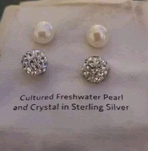 Sterling Silber Süßwasserzuchtperlen & Kristallkugel Ohrstecker Set - Bild 1 von 4