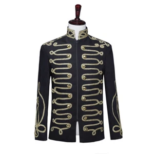 Mens Slim Fit Military Hussar Suit Jacket Zip Up Tunic Blazer Drummer Outfit Top - Picture 1 of 9