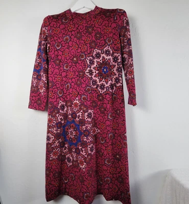 Vestido Goldworm Italia Años 70 Vintage Caleidoscopio Floral Magenta Lana Merino 16 Foto 1 de 4