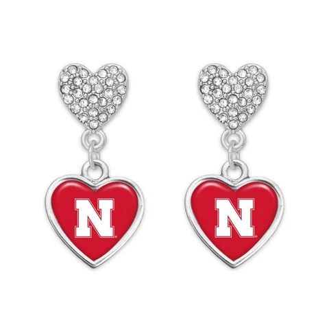 Nebraska Cornhuskers Amara Silver Red Crystal Dangle Earrings Jewelry Gift NU Cover