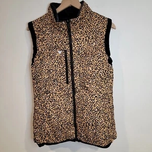OBERMEYER Womens XL Soleil II Reversible Black Velvet Leopard Down Puffer Vest - Picture 1 of 11