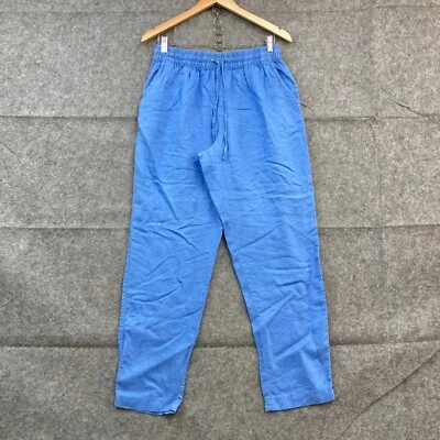 Pantalones H&M Mujer M Medianos Azul Lino Cintura Elástica Rectos Costeros 44324 Foto 1 de 4