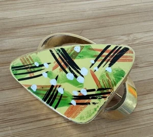 WEISS Atomic Modernist MCM Vtg Abstract Hand Painted Brooch Yellow Pin EstateGVC - Picture 1 of 10