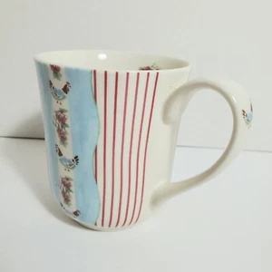Johnson Bros Coffee Cup Farmhouse Chic silky stripe Rooster Blue Red Flowers  - Picture 1 of 5