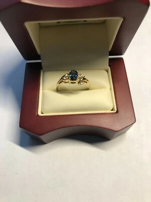 Anillo de oro amarillo de 14kt hecho a mano con zafiros y diamantes piedra de nacimiento talla 6,25 nuevo Foto 1 de 2