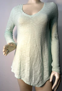 Eileen Fisher Petite PS Mint Green Organic Linen blend V- Neck Sweater Bin-N - Picture 1 of 5
