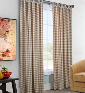 Thermalogic Check Tab-Top Curtain Pair, 84"L x 80"W - Wheat - Picture 1 of 1