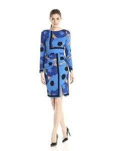 New $350 Tracy Reese Placement T Silk Blue Floral Dress Size 6 - Picture 1 of 9