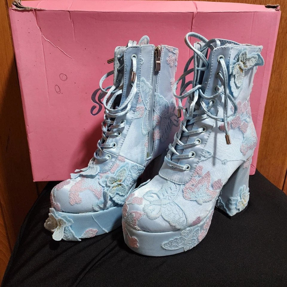 Blue and Purple Butterfly Platform Boots - Image 1 of 4
