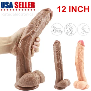 12 Inch Liquid Silicone Realistic Skin Feeling Dildo Huge Penis Suction Big Dick - Picture 1 of 14