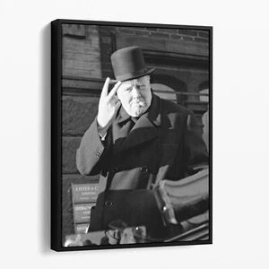 Winston Churchill V Sign Smoking Cigar World War Two Canvas Wall Art Print - Picture 1 of 7