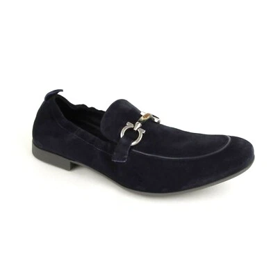 Salvatore Ferragamo Men's Celso Dark Blue Suede Stretch Horsebit Loafer 0689525 - Image 1 of 4