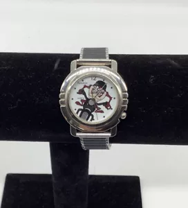 VTG Armitron Tasmanian Devil On Motorcycle Silver With Black/Silver Wristband - Picture 1 of 7