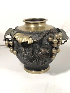 Murata Seimin Japanese Meiji Period Style Bronze Vase Grape Vine Made In Japan - Picture 1 of 12