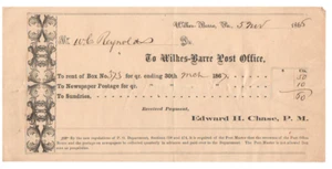 Wilkes Barre Pennsylvania - Rare 1866 Post Office Box Payment Receipt Luzerne Co - Picture 1 of 2