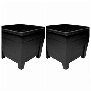 Garden Plant Pot Plastic Planter Square Terracotta / Ebony Pack 2 - Picture 1 of 8