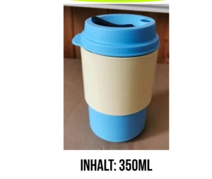 Kaffeebecher To Go von Tupperware 350 ml hellblau mit natur-weißem Hitzeschutz - Bild 1 von 1