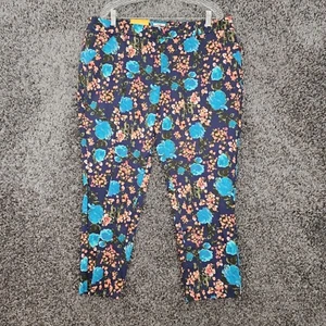 Pantalones al tobillo Merona para mujer azules florales clásicos tiro medio cadera recta muslo talla 18 - Imagen 1 de 7