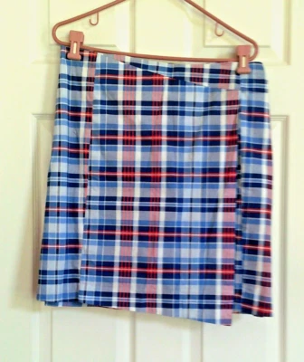 Caribbean Joe 短裙 24W 格子红色蓝色白色内置短裤人造裹身 — 第 1/2 张图片