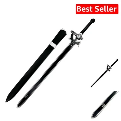 Elegant Black and Silver Kirito Elucidator Sword with Wooden Sheath 41-Inch - Image 1 of 4