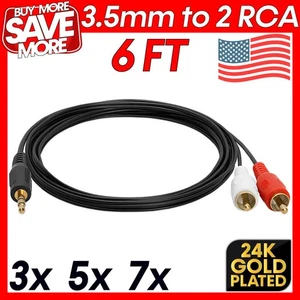 6FT 3.5mm to 2 RCA Cable 2RCA to 3.5mm Cord Stereo Audio Auxiliary Splitter - Picture 1 of 6