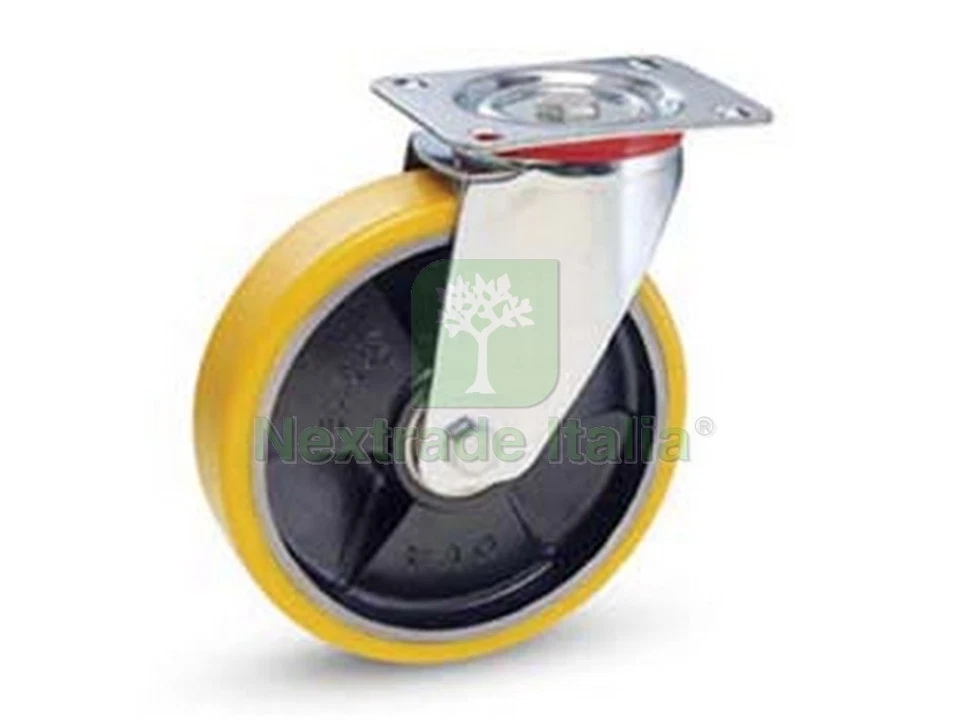1PZ RUOTE INDUSTRIALI IN POLIURETANO NUCLEO GHISA CON PIASTRA GIREVOLE"22" Ø MM: - Immagine 1 di 1