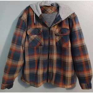 American Outback Mens Size Medium Sherpa Lined Fleece Plaid Flannel Jacket Hood - Picture 1 of 7