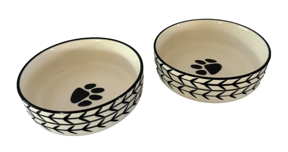 Small 5" Ceramic Paw Pet Dog Cat Bowl Set of Two - Image 1 of 4