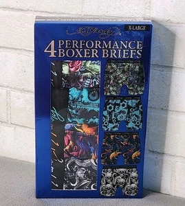 ED HARDY 4 Pack Mens X-Large 40-42 Performance Boxer Briefs Underwear Skulls NEW - Picture 1 of 7
