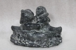 Ein Wolf Original Speckstein Skulptur Inuit Schnitzerei Eskimos in Kajaks ~ Kanada C1-24 - Bild 1 von 6