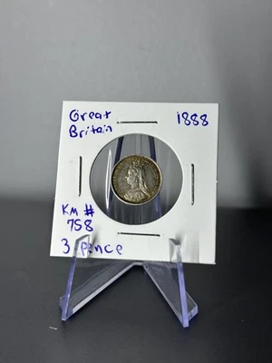 1888 Great Britain 3 Pence Silver Coin – Queen Victoria Jubilee Head – KM#758 - Image 1 of 2