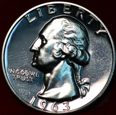 Uncirculated Proof 1963 Philadelphia Mint Silver Washington Quarter - Image 1 of 2